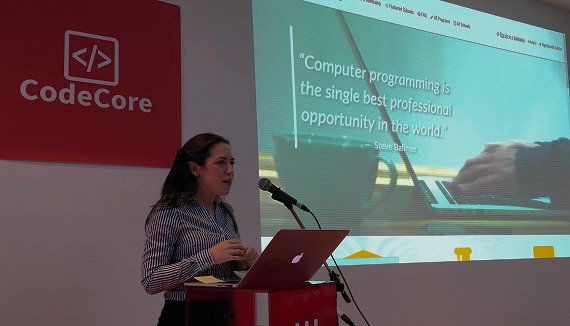 Leah presenting at CodeCore